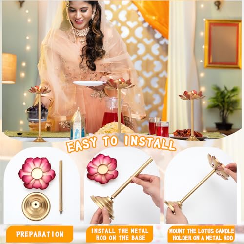 LemonRoad 3 Pcs Diwali Lotus Shaped Candle Holder for Indian Diwali Pooja