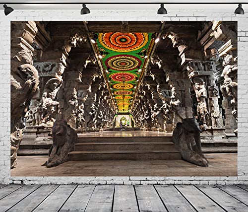 BELECO 9x6ft Fabric Indian Hindu Temple Backdrop Religious Hall of Thousands of Columns Ancient Temple Basrelief Statues India Background Kids Adults Portrait Shoot Photo Studio Props Wallpaper - size: 9x6FT
