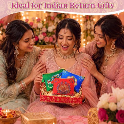18 Pcs Indian Return Gifts for Pooja Mandala Lotus Motifs Purse - style: Mandala Lotus