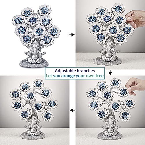 YU FENG 9.6inch Evil Eye Flowers Lucky Tree with Silver Ganesha Statue