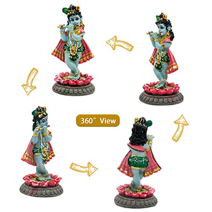 alikiki Hindu God Krishna Idol - 3.9”H Indian Little Krishna Statue for Car Dashboard Home Office Temple Mandir Altar Pooja Item Diwali Puja Figurine