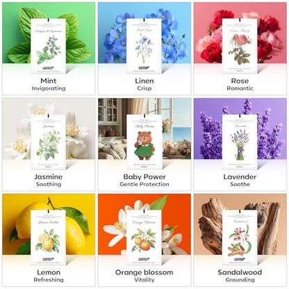 MYARO 12 Pack Baby Powder Scented Sachets, Closet Deodorizer Car Freshener - color: Baby Powder, size: 12 Packs