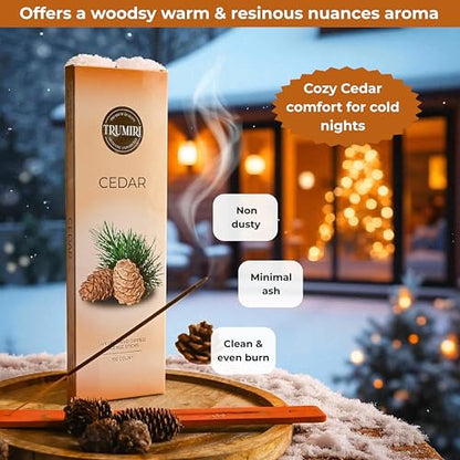 Cedar Incense Sticks - Pack of 100 Insence-Sticks Inciensos Aromaticos - Made with Natural Cedarwood Oil - Scented Insense Non Toxic Inscent Incence - color: Cedar