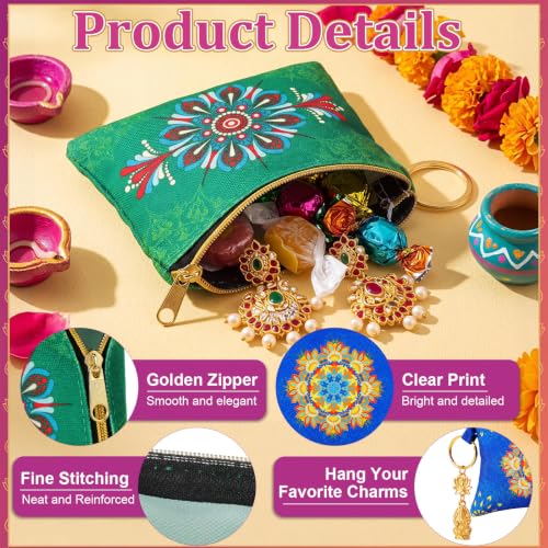 18 Pcs Indian Return Gifts for Pooja Mandala Lotus Motifs Purse - style: Mandala Lotus