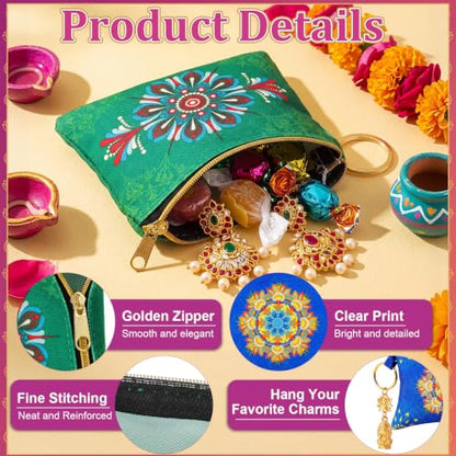 18 Pcs Indian Return Gifts for Pooja Mandala Lotus Motifs Purse - style: Mandala Lotus