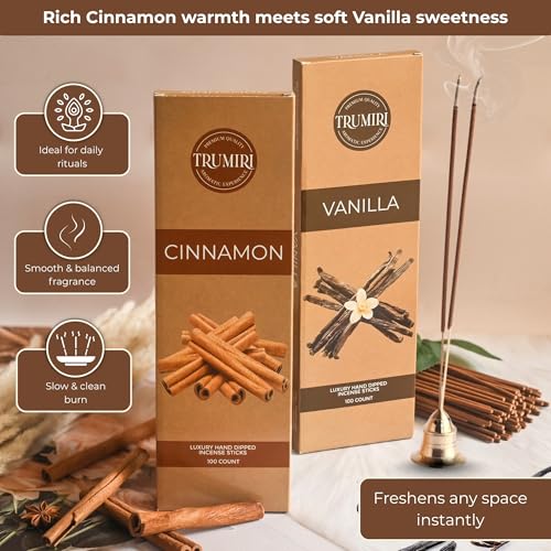 Cinnamon & Vanilla - Combo Pack of Incense Sticks - 100 Insence-Sticks of Each Scent - Total 200 Inscents - Inciensos Aromaticos para La Casa - Made with Natural Non Toxic Ingredients - color: Cinnamon & Vanilla