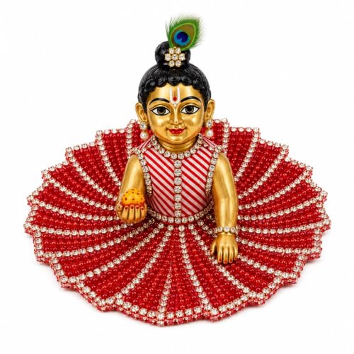 Handcrafted Laddu Gopal Dress | Diamond Studded Poshak with Ornaments Set (Shringar) for 4 Inch Krishna Idol Janmashtami Decor (US, Numeric, 4, Regular, Regular, Red Diamond) - color: Red Diamond, size: 4