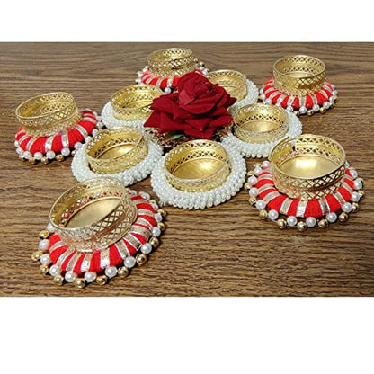 Diwali Special - Antique White and red Floor Decoration | Diwali Candle Holders | Floor Decoration | Diwali Gift | Temple Decoration | Tea Light Holder | Diwali Celebration | Diwali Festival