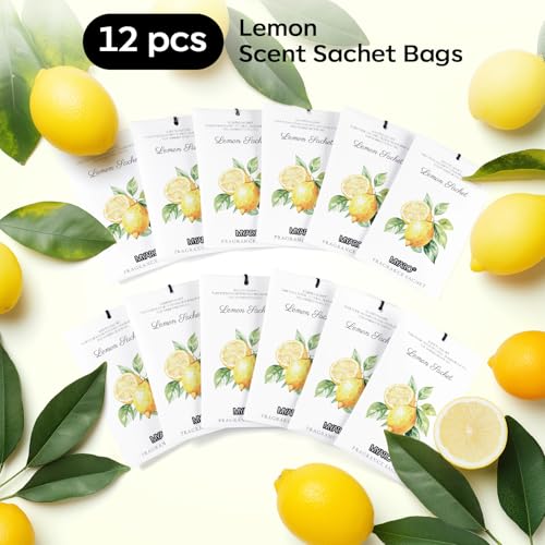MYARO 12 Pack Lemon Scented Sachets, Closet Deodorizer Car Air Freshener - color: Lemon, size: 12 Packs