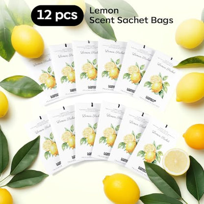 MYARO 12 Pack Lemon Scented Sachets, Closet Deodorizer Car Air Freshener - color: Lemon, size: 12 Packs