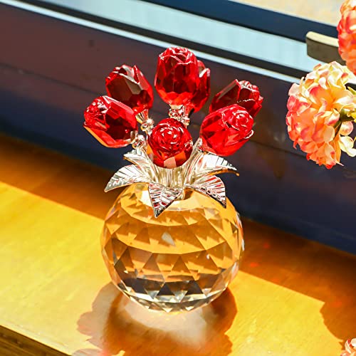 Movdyka Red Crystal Rose Glass Flowers with Vase Figurine Home Decor - color: Red-crystal Rose