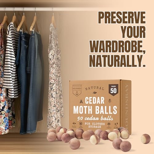 HOUNDSBAY 50 Cedar Balls for Clothes Storage - Aromatic Cedar Wood Balls