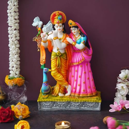 ZAYVIA Colorful Statue of Radha-Krishna with Cow Polyresin Statue(12 inches)