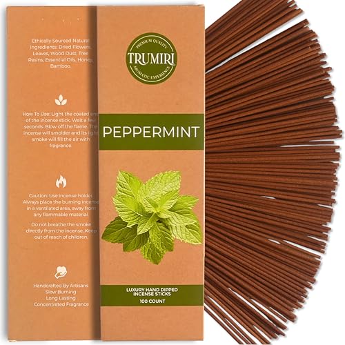 Peppermint Incense Sticks - Pack of 100 Inscents-Sticks - Inciensos Aromaticos Made with Natural Essential Oil - Scented Insence Non Toxic Insense Incents - color: Peppermint