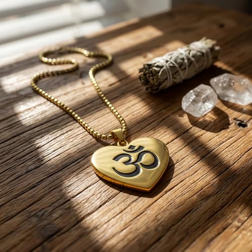 1" Stainless Steel Necklace Charms | Third Eye Vision | Peace Symbol | Finding Your Self | Yin & Yang | Moon Cat | Turtle Power | Flower of Life | | OM | Mystical Spiritual Protection, for Men & Women - style: OM Heart Gold