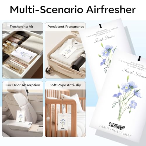 MYARO 12 Pack Fresh Linen Scented Sachets, Closet Deodorizer Car Freshener - color: Linen, size: 12 Packs
