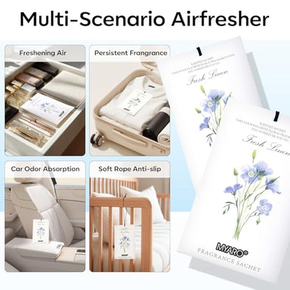 MYARO 12 Pack Fresh Linen Scented Sachets, Closet Deodorizer Car Freshener - color: Linen, size: 12 Packs