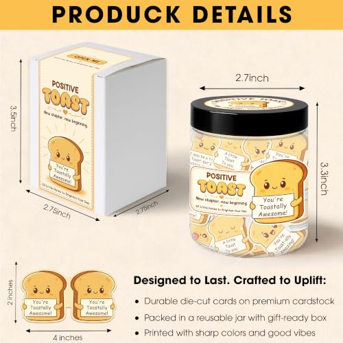 Daily Positive Toast Jar, 60 Toast Notes, Encouragement Gifts For Women, 60 uplifting toast-shaped notes for daily encouragement, friendship gifts, birthdays, new beginnings and thoughtful moments. - style: Daily Affirmation Toast