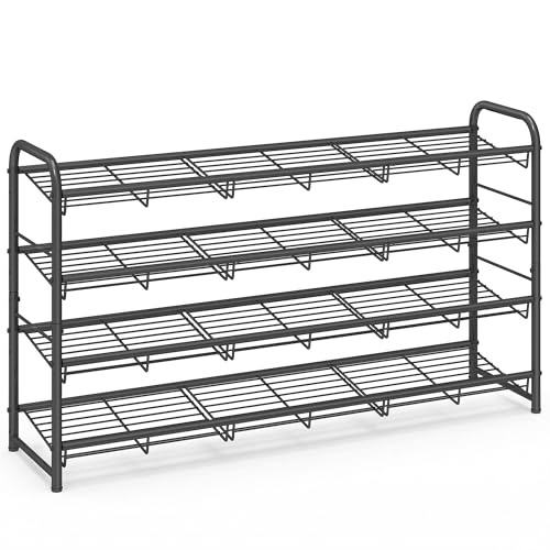 SONGMICS 4-Tier Long Stackable Metal Shoe Rack, Holds Up to 20 Pairs - color: Black, size: 4 Tiers (39.5"W)