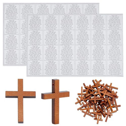 ORIGACH Pocket Prayer Quilt Set 48 Pcs Panel Prayer Quilt Squares with 50 Pcs Small Wooden Cross Mini Scripture Religious Faith Church Gift for Women Mother Family Friends