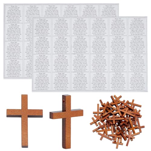 ORIGACH Pocket Prayer Quilt Set 48 Pcs Panel Prayer Quilt Squares with 50 Pcs Small Wooden Cross Mini Scripture Religious Faith Church Gift for Women Mother Family Friends
