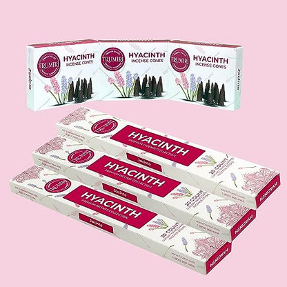 Hyacinth Incense Sticks & Incense Cones Combo Pack - 60 Insence-Sticks + 30 Insence Cones - Inscense - Incense Cones Scented - Insents - color: Hyacinth