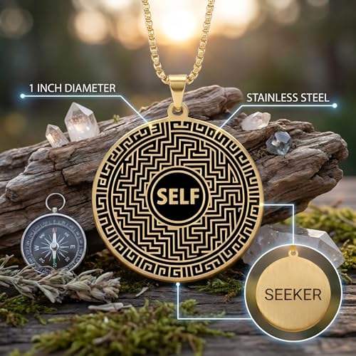 1" Stainless Steel Necklace Charms | Third Eye Vision | Peace Symbol | Finding Your Self | Yin & Yang | Moon Cat | Turtle Power | Flower of Life | | OM | Mystical Spiritual Protection, for Men & Women - style: Finding Your Self Gold