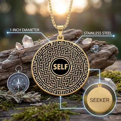 1" Stainless Steel Necklace Charms | Third Eye Vision | Peace Symbol | Finding Your Self | Yin & Yang | Moon Cat | Turtle Power | Flower of Life | | OM | Mystical Spiritual Protection, for Men & Women - style: Finding Your Self Gold