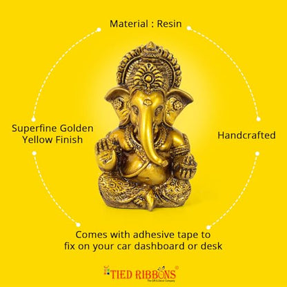 TIED RIBBONS Ganesh Idol for Car Dashboard Resin 3.7 Inch | Ganpati Idol for Car Dashboard, | Ganesha Murti for Home, Office Desk, Mandir Decor, Pooja Decor, Spiritual Gift, Diwali Gift Indian