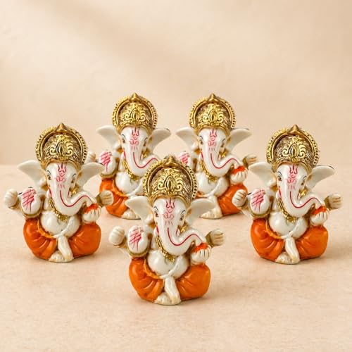 LOVENSPIRE 5 Pcs Acrylic Ganesh Idol for Car Dashboard - 2.8" Spiritual Ganesh Statue for Mandir, Office & Home Decor - Small Ganpati Murti Figurine, Diwali Pooja & Housewarming Return Gift, Orange - color: Classic Orange, size: 5 Pcs