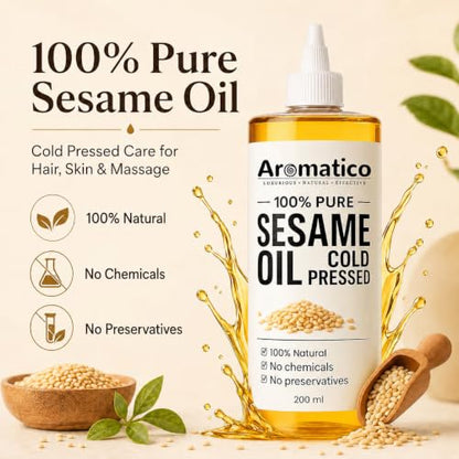 Aromatico Cold Pressed Sesame Oil for Skin, Hair and Massage, Lightweight Daily Care Oil, 7 Fl Oz - size: 7 Fl Oz