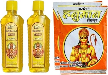 Hanuman Ji Chameli Oil for Pooja – Jasmine (Chameli) Tel for Bajrangbali, Maruti – 30 ml x 2 Bottles (60 ml) with 50 g Sindoor for Hindu Worship.