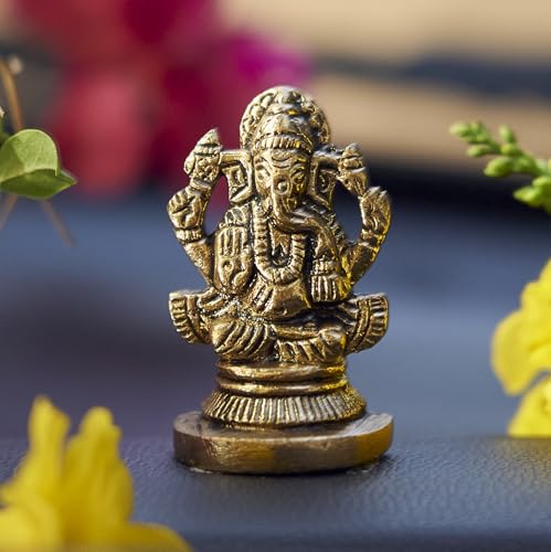 eSplanade Brass Ganesha Idol for Car Dashboard God Idol - 1.2" Inches Ganesha Murti for Desk Decor, Ganapati Statue, Ganapathi Sculpture | Antique Decor Item | Home Decor Gift Showpieces - style: Ganesha