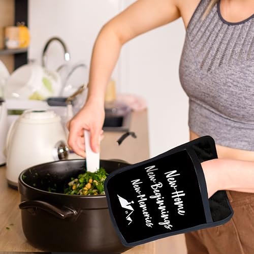 New Home Gifts Pot Holders with Pockets, Housewarming Gifts for Women Men, New Home Beginnings Memories Oven Pot Holders Heat Resistant Oven Mitts Hot Pads for Kitchen Baking Cooking - color: Black Sweet Home-b