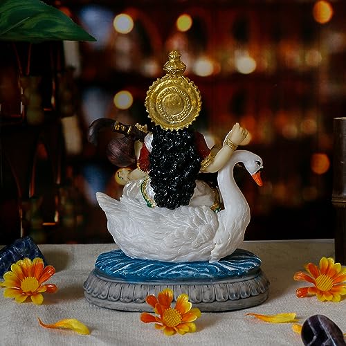 alikiki Indian Gifts Item Saraswati Statue - 5.5”H Saraswati Puja Diwali Gifts Pooja Vasant Panchami Home Office Temple Mandir Altar Yoga Studio Meditation Room Decor India Wedding Housewarming Gifts