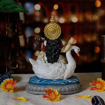 alikiki Indian Gifts Item Saraswati Statue - 5.5”H Saraswati Puja Diwali Gifts Pooja Vasant Panchami Home Office Temple Mandir Altar Yoga Studio Meditation Room Decor India Wedding Housewarming Gifts
