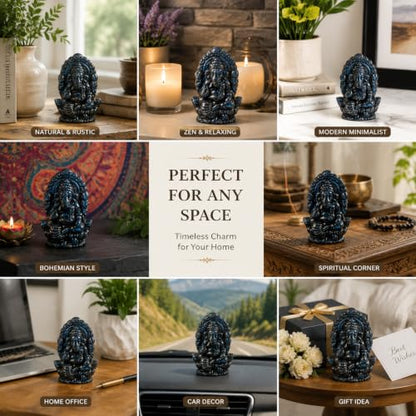 ZORZA 1Pcs Natural Labradorite Crystal Ganesha Statue Divine Hindu Ganesha Statue as Conscious Items for Meditation, Altar Kit Decoration for Yoga Room,Small Ganesh for Car Dashboard