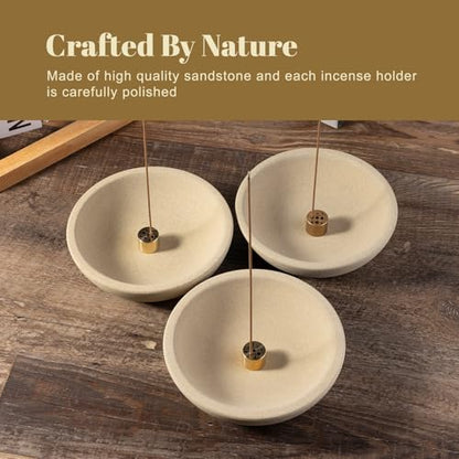 Koville Natural Marble Incense Holder, Incense Holder for Sticks with 9 Holes, Handmade Incense Burner Ash Catcher for Meditation Yoga SPA, Balsam Fir/Palo Santo/Sage/Cone (Sandstone-Brown) - color: D=150-sandstone