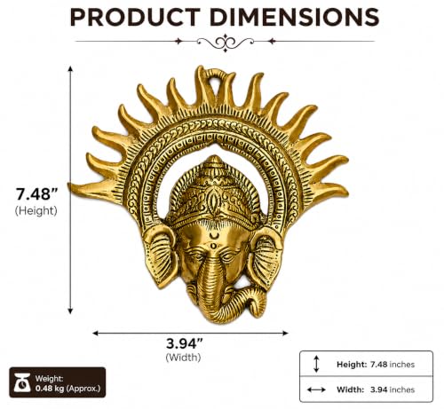 Brass Ganesh Wall Hanging | Ganesha Decorative Showpiece for Home Temple, Living Room, Office | Hindu God Idol for Pooja Room & Festive Gift