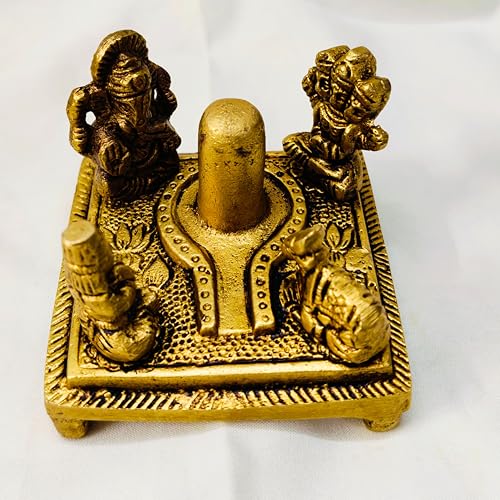 Brass Shiva Lingam Puja Set 3 Inch 330g – Mahadev Shivling with Lord Ganesha, Nandi Bull, Sheshnag and Shiva Family Brass Idol | Vastu Protection Tool for Home Temple, Meditation & Spiritual Decor