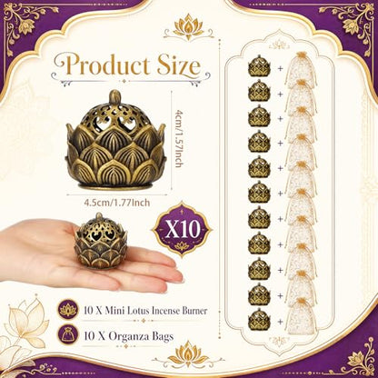10 Pack Lotus Incense Holders Diwali, 2.4 oz Metal Burners