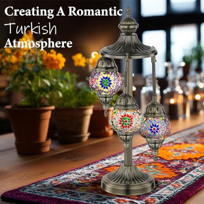 Marrakech 23" Turkish Mosaic Lamp Handmade 3 Globes Moroccan Table Lamp - color: 3 Globes - Mixed Color