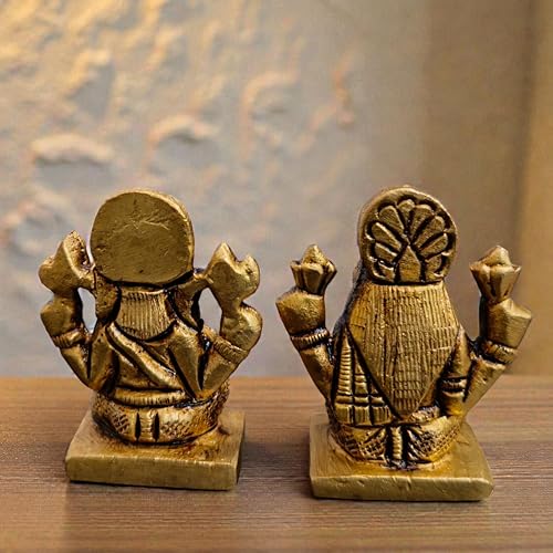 Brass Laxmi Ganesh Idol Pair 1.5 Inch Height, 120 Gram | Hindu Religious Figurine Murti Statue for Diwali, Home Temple, Office, Workplace & Festive Decor Showpiece