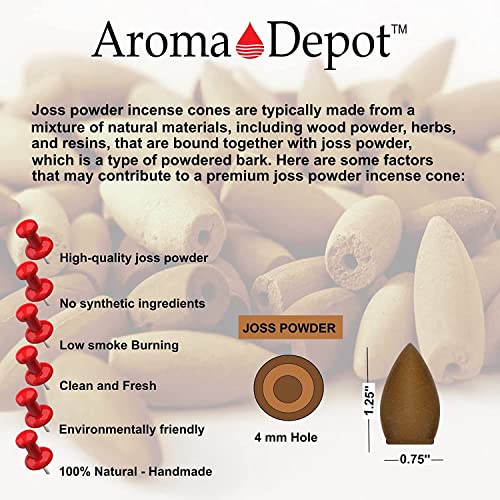 1.25'' BACKFLOW Unscented 100% Natural JOSS Powder 60 Incense Cones - Ideal for Waterfall Burner and Holder, Add Any Aroma Depot Fragrance Oil to Make Your own Scented Cones. (60 Cones)