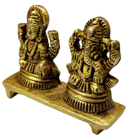 2 Inches Solid Brass Laxmi Ganesha Murti | Goddess Lakshmi & Lord Ganesha in Blessing Pose | Small Idol for Home Temple, Diwali Puja, & Prosperity Gifting - size: Laxmi-Ganesha