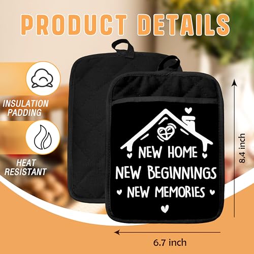 Housewarming Gifts Pot Holders with Pockets, New Homeowner Gifts, New Home Beginnings Memories Oven Pot Holders Heat Resistant Oven Mitts Hot Pads for Kitchen Baking Cooking - color: Black Sweet Home-c