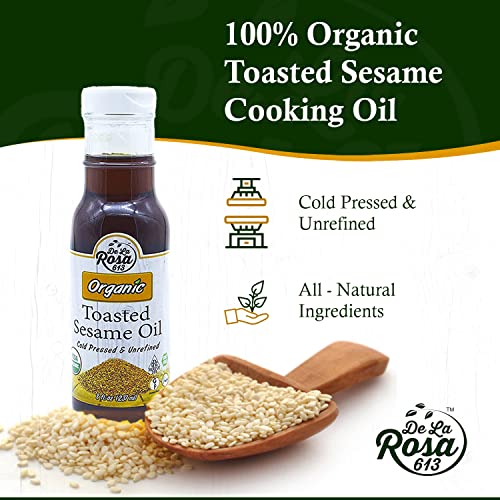 De La Rosa Organic Toasted Sesame Oil, Cold Pressed (8 fl .oz) - size: 8 Fl Oz (Pack of 1)