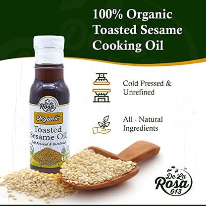 De La Rosa Organic Toasted Sesame Oil, Cold Pressed (8 fl .oz) - size: 8 Fl Oz (Pack of 1)