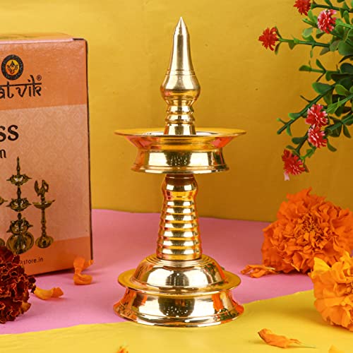 SATVIK 10.5-11 Inch - Set of 1 Brass Kerala Samai Oil Lamp - size: 10.5 Inch