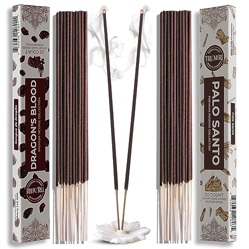 Trumiri Incense Sticks - Combo Pack of 40 Insence-Sticks - 20 Dragons Blood + 20 Palo Santo - Insenses - Insents - Incents - Inscense - Incence - Incienso - All Natural Incense Sticks - color: Dragons Blood Palo Santo